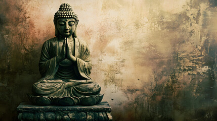 Meditative Buddha statue in serene setting with textured background : Generative AI