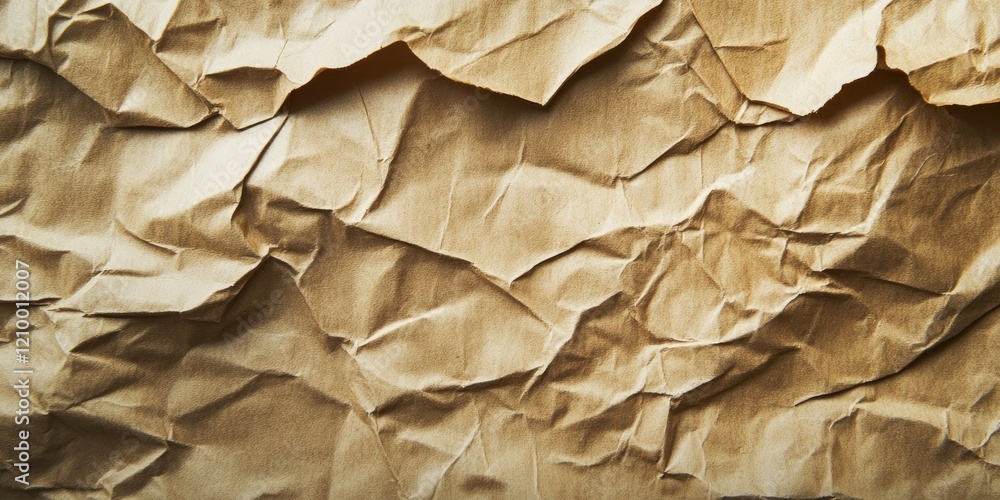 Poster crinkled brown paper texture background with warm beige tones and visible wrinkled patterns creating