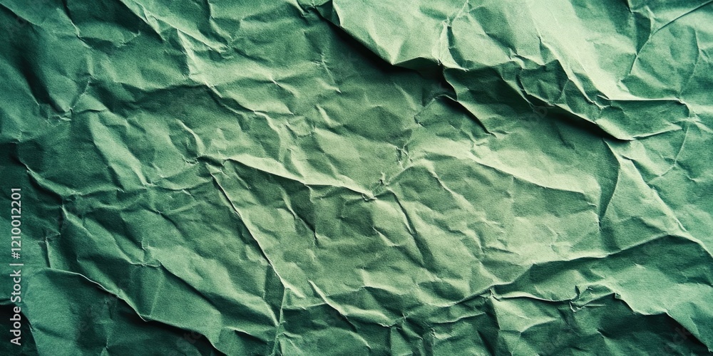 Poster crumpled green paper texture with deep folds and shadows creating a wrinkled appearance showcasing v