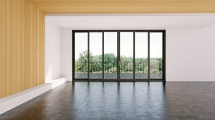 Large luxury modern bright interiors Living room mockup illustration 3D rendering image