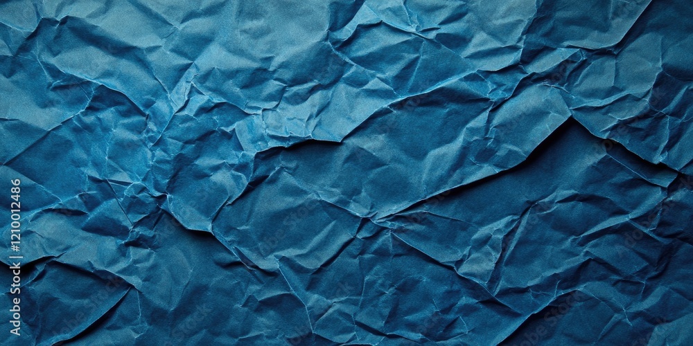 Poster crumpled deep blue paper texture with intricate folds and shadows, creating a rich backdrop for desi