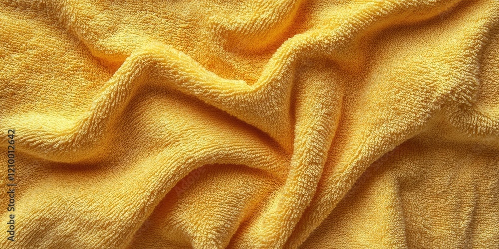 Aufkleber textured yellow towel fabric backdrop with soft wrinkled folds and rich color saturation for stylish
