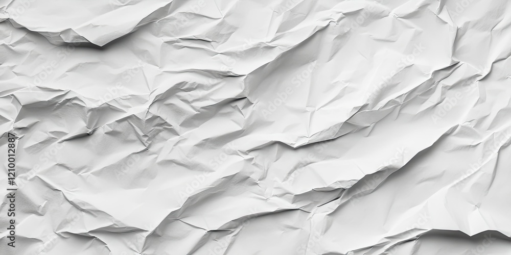 Poster crumpled white paper texture with subtle grey shadows, varying crease depths, creating an abstract a