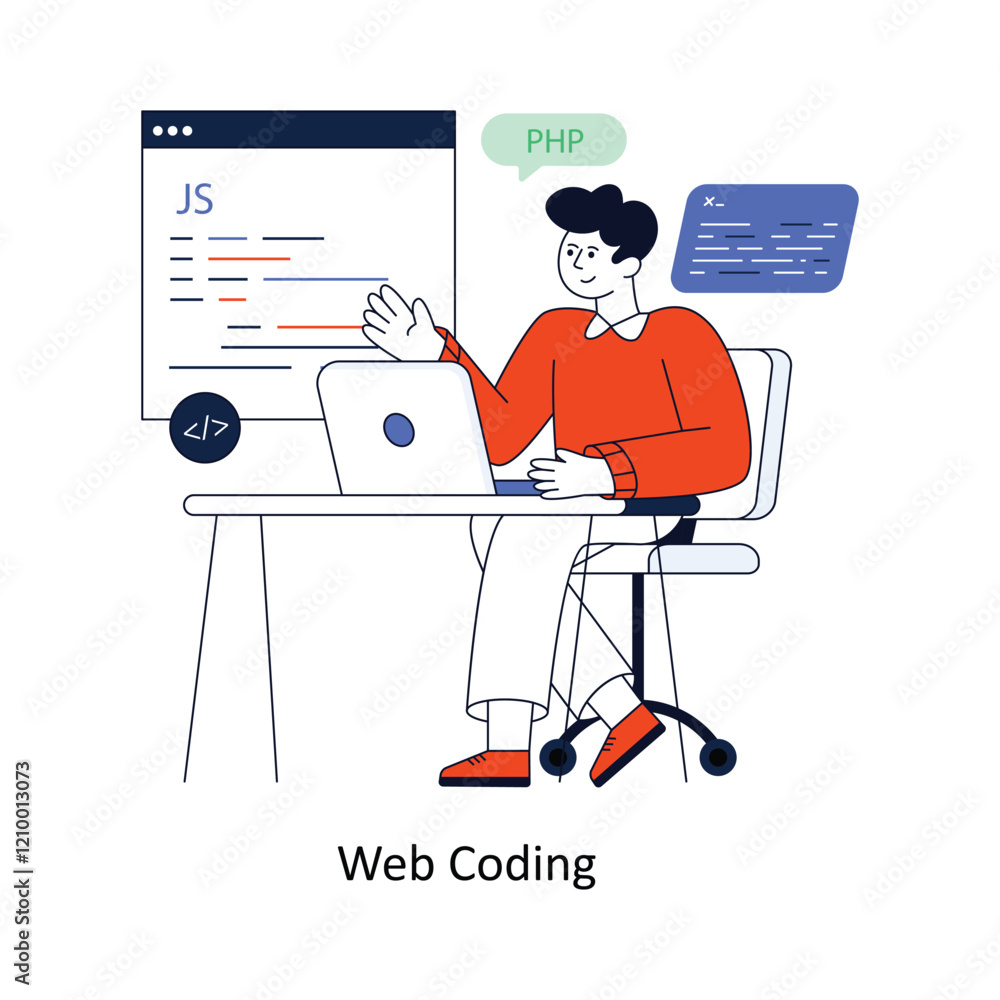 Poster web coding flat style design vector illustration. stock illustration