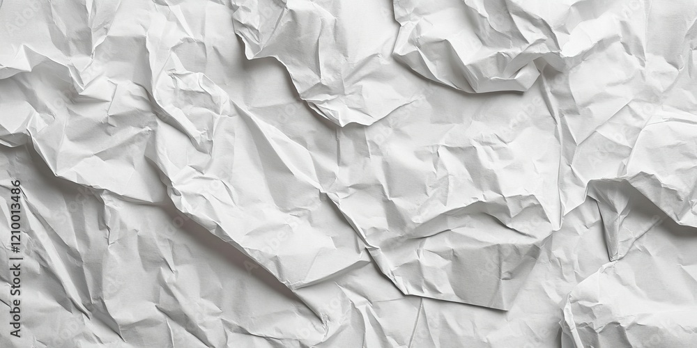 Poster crumpled white paper texture with deep folds and shadows creating a dynamic surface, highlights cont