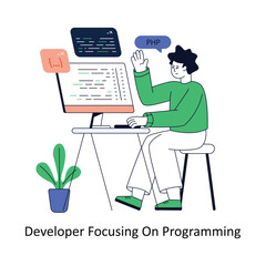 Developer Focusing On Programming Flat Style Design Vector illustration. Stock illustration