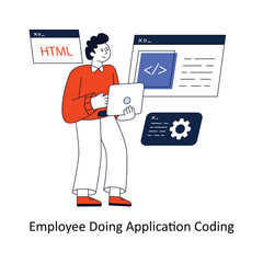 Employee Doing Application Coding Flat Style Design Vector illustration. Stock illustration