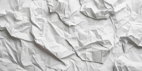 Obraz premium Crumpled white paper texture with deep folds and shadows creating a dynamic surface, highlights contrasting on a light background for a vintage effect