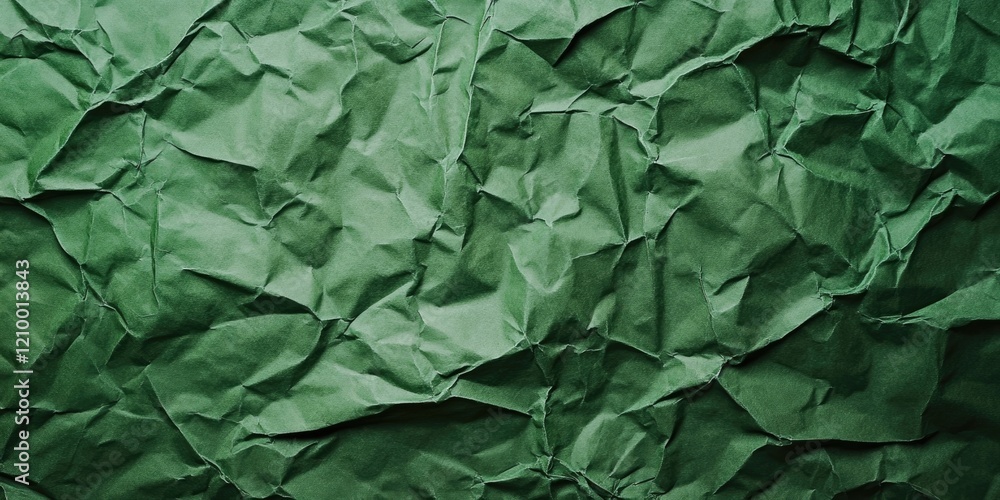 Poster crumpled green paper texture with deep shadows in varying shades of green displaying a rich and live