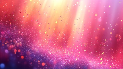 Celestial Shimmer: Abstract background of vibrant pink, orange, and purple hues, filled with sparkling glitter and bokeh effects, creating a dreamy, magical atmosphere. 