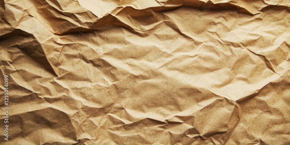 Poster crinkled light brown paper texture background with deep wrinkles and folds creating natural patterns