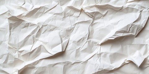 Obraz premium Crumpled white paper texture with varying shades of off-white and soft shadow contrast, creating depth against a clean white background.
