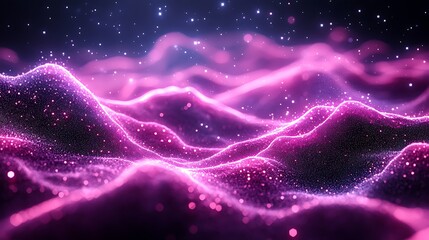 Obraz premium Pink Nebula: A mesmerizing abstract artwork depicting a vibrant pink nebula with shimmering particles, creating a dreamy and ethereal landscape. The image evokes a sense of wonder and cosmic beauty.