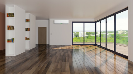 large luxury modern bright interiors room with air conditioning mockup illustration 3D rendering