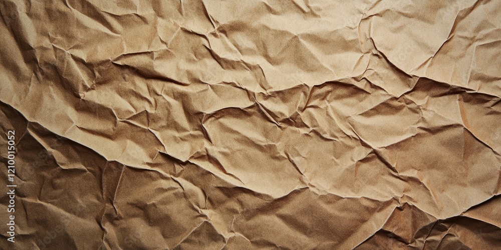 Aufkleber crumpled light brown paper texture background with deep wrinkles and folds creating an organic patte