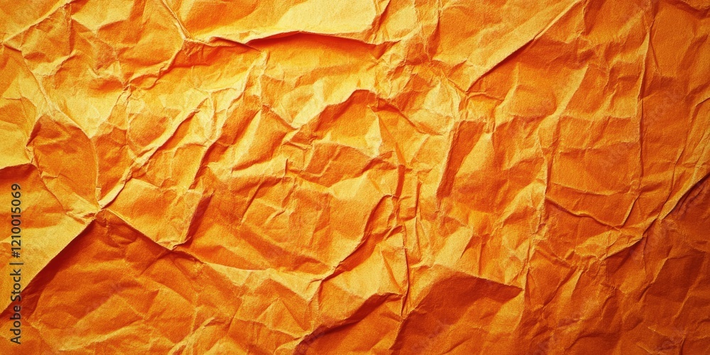 Poster crumpled orange paper background with textured wrinkles in warm hues showcasing a vibrant, slightly 