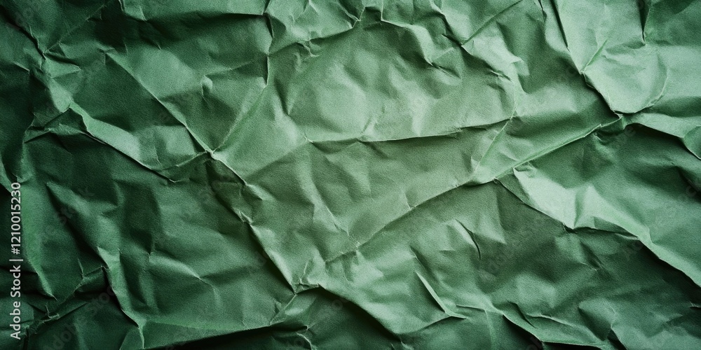 Poster wrinkled texture of deep green paper with crumpled patterns filling the frame creating a vintage and