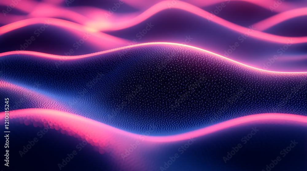 Poster abstract neon waves: shimmering waves of neon pink and blue light flow across a dark backdrop, creat