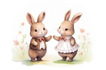 Obraz premium Rabbits holding hands dancing cartoon rodent mammal