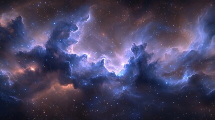 Fototapeta premium Cosmic Nebula: A swirling tapestry of celestial gas and dust, illuminated by the brilliant glow of distant stars, creates a breathtakingly beautiful and ethereal nebula.