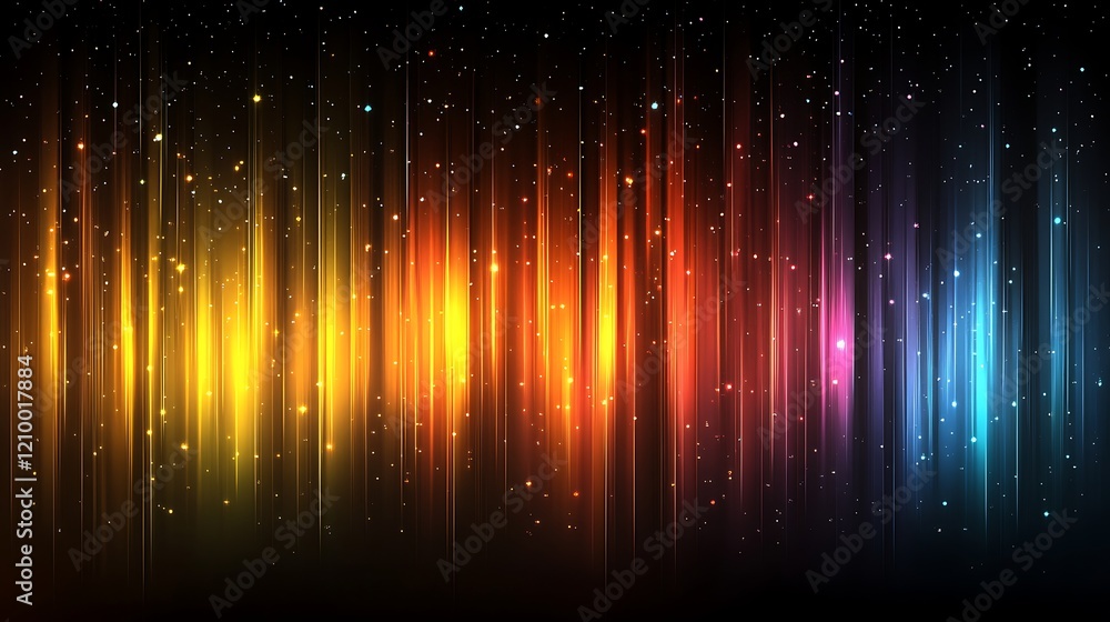 Poster rainbow light beams: abstract vibrant streaks of light in a spectrum of rainbow colors, set against 