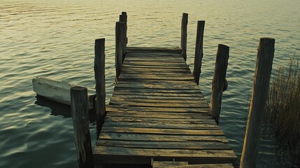 Fototapeta premium Tranquil Pier on Calm Water at Sunset