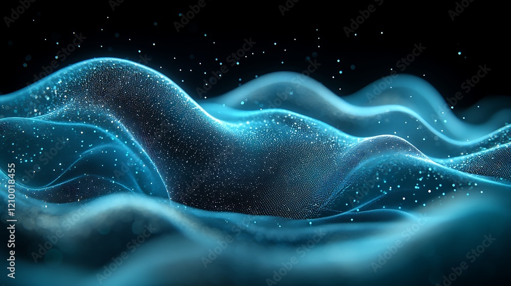 Poster digital abstract waves: abstract, ethereal, and mesmerizing - a vibrant digital wave pattern shimmer