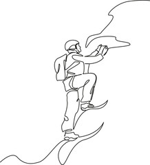One continuous single drawing line art flat doodle mountain, outdoors, climbing,  adventure, mountain climbing, sport climber. Isolated image hand draw contour on a white background, hand drawn, not A