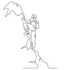 One continuous single drawing line art flat doodle cliff, climbing, adventure, mountain, rope, hiking, rock climbing. Isolated image hand draw contour on a white background, hand drawn, not AI