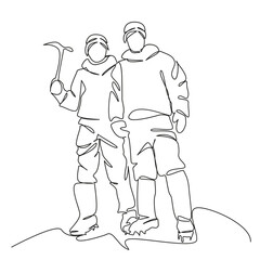 One continuous single drawing line art flat doodle adventure, mountain, nature, achievement, outdoors, mountain peak, hiking. Isolated image hand draw contour on a white background, hand drawn, not AI