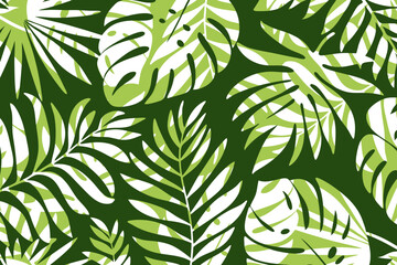 Green tropical leaves create an abstract design. Minimalistic trendy background.