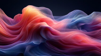 Obraz premium Abstract Fluid Flow: A mesmerizing digital artwork depicting a vibrant flow of colors, resembling swirling smoke or flowing fabric, in hues of red, orange, blue, and purple.