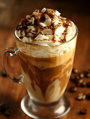 Rich and Creamy Caramel Mocha with Whipped Cream and Chocolate Drizzle : Generative AI
