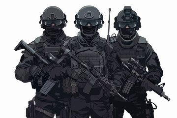 Flat illustration of police special forces. SWAT. Man in police uniform.