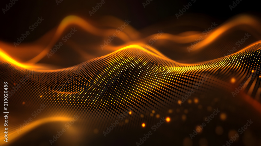 Poster futuristic abstract grid design featuring glowing lines against dark backdrop