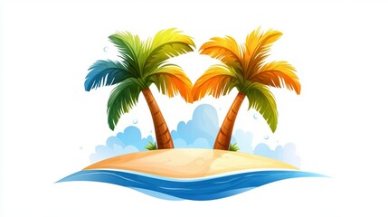 Tropical Island Paradise with Two Palm Trees