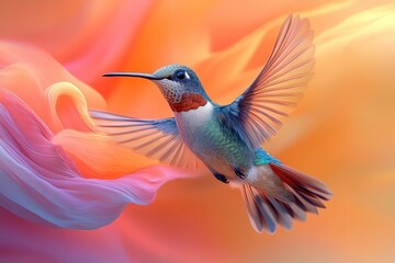 Fototapeta premium Hummingbird flight, vibrant sunset, abstract background, nature design