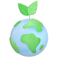 3D Illustration of Earth with Green Plant