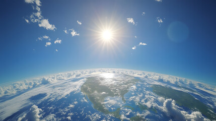 Sun Illuminates Earth from Space with Stunning View of Blue Planet and Atmospheric Layers : Generative AI