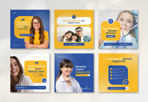 Blue And Yellow Dental Social Media Post Template