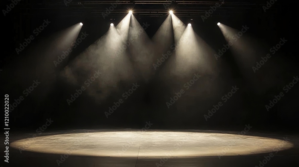 Poster a dramatic setting with a single beam of light on an empty stage.