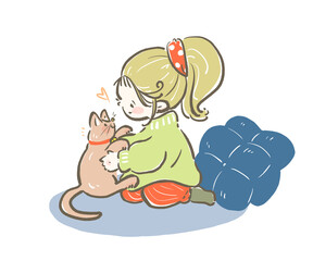 猫を見つめる女の子
