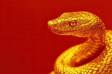 Fototapeta premium Happy Chinese New Year 3D Golden Snake Design With Text Space On Red Background