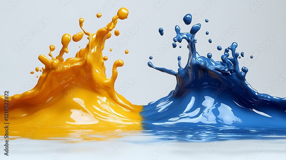 Poster dynamic duo: a vibrant splash of yellow and blue paint explodes in a captivating display of energy a
