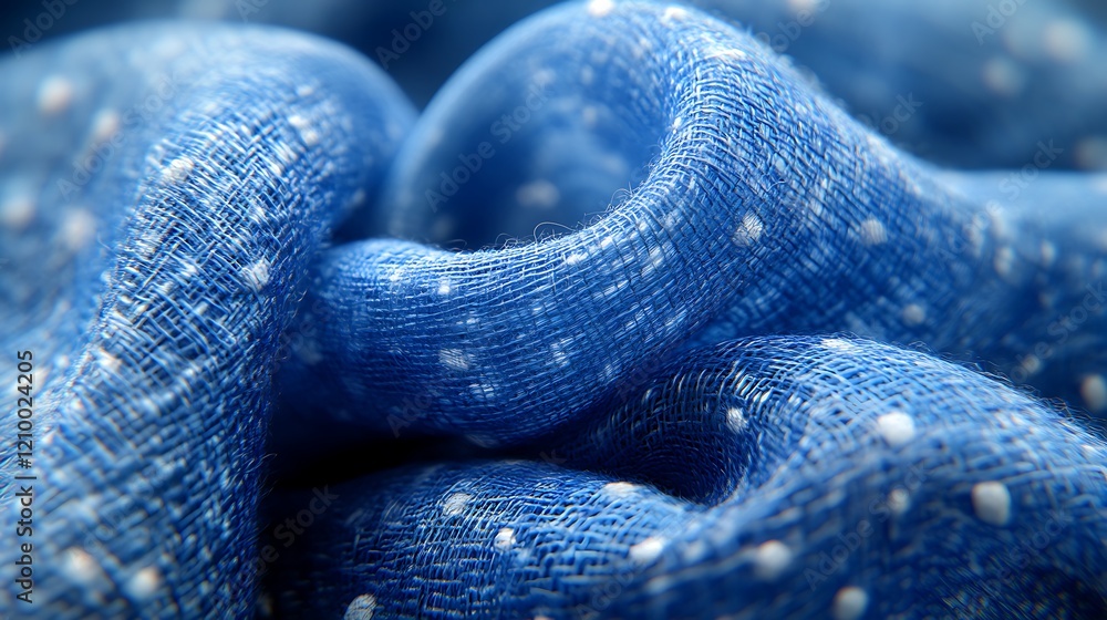 Aufkleber blue fabric with white dots: a close-up shot reveals the soft texture of a blue fabric adorned with 