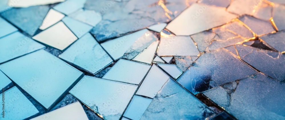 Poster mosaic pattern with broken tiles reflecting soft light in a creative space