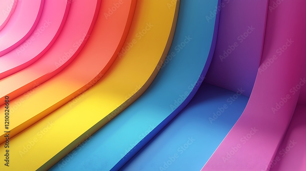 Poster rainbow layers: an abstract and colorful image of curved, layered stripes in a rainbow spectrum of h