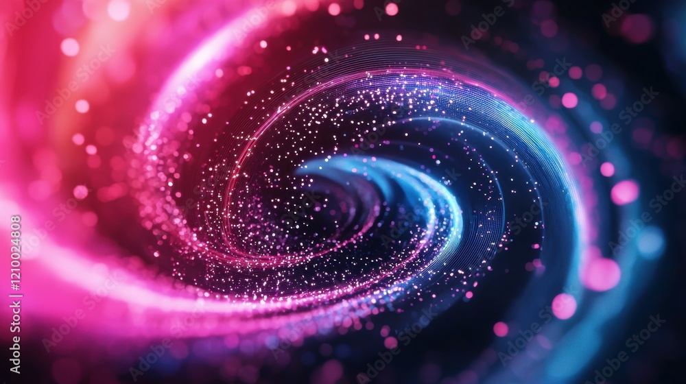 Poster mesmerizing swirling cosmic energy vortex with glowing prismatic particles in vibrant abstract digit