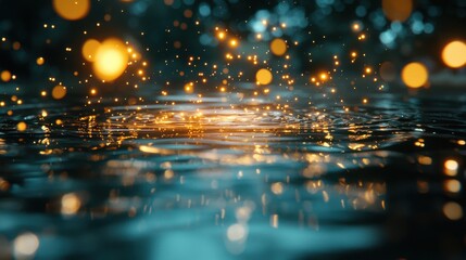 Naklejka premium Mesmerizing Rainy Night Reflections with Enchanting Bokeh Lighting and Shimmering Droplets