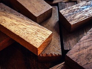 Close up of wooden block background and log backdrop
